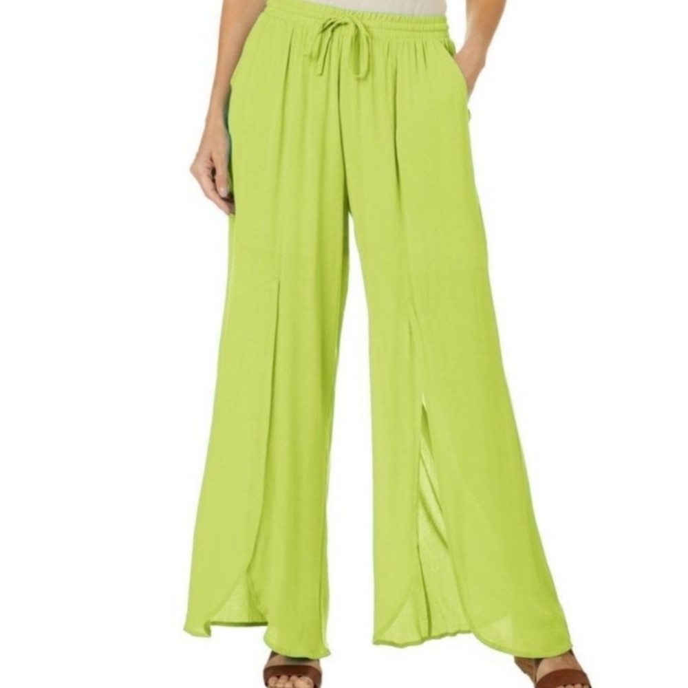 Hailey Lyn Wide split leg Beach pants Bright Green Size M